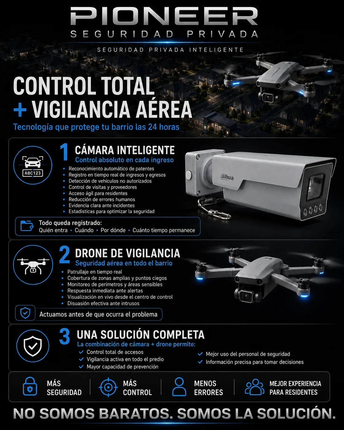 Control de accesos con cámara inteligente y drone de vigilancia de Pioneer Seguridad Privada